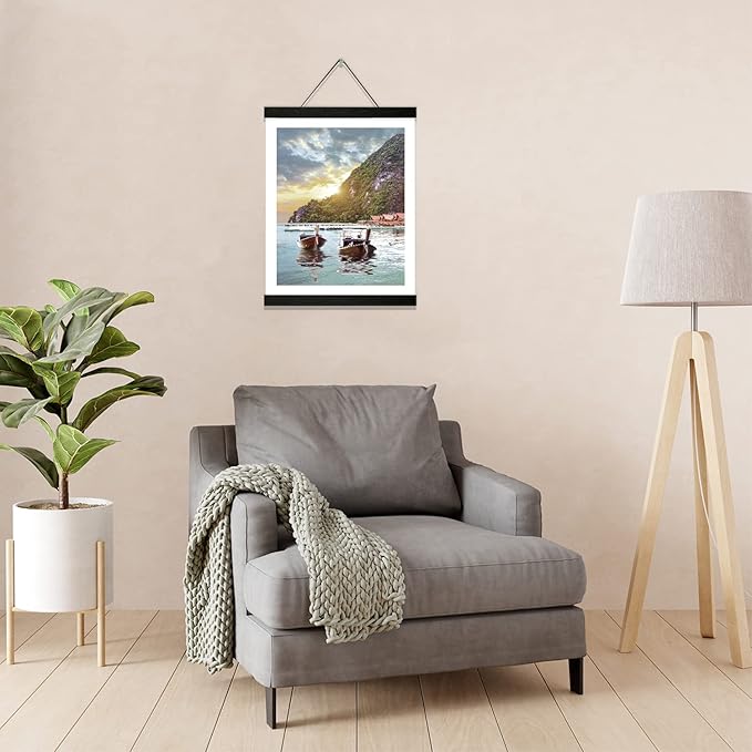 Magnetic Poster Hanger Frame,16x20 16x22 16x24 Wood Magnet Frames Hangers for Photo Picture Maps Art Canvas Print Artwork Wall Hanging Black 16 Inch