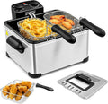 5.3QT Electric Deep Fryer with 3 Baskets, SIMOE 5L Stainless Steel Deep Fryer w/60 Timer & Lid with View Window, Home Countertop Oil Fryer w/Temperature Control for Kitchen, Party, French Fries