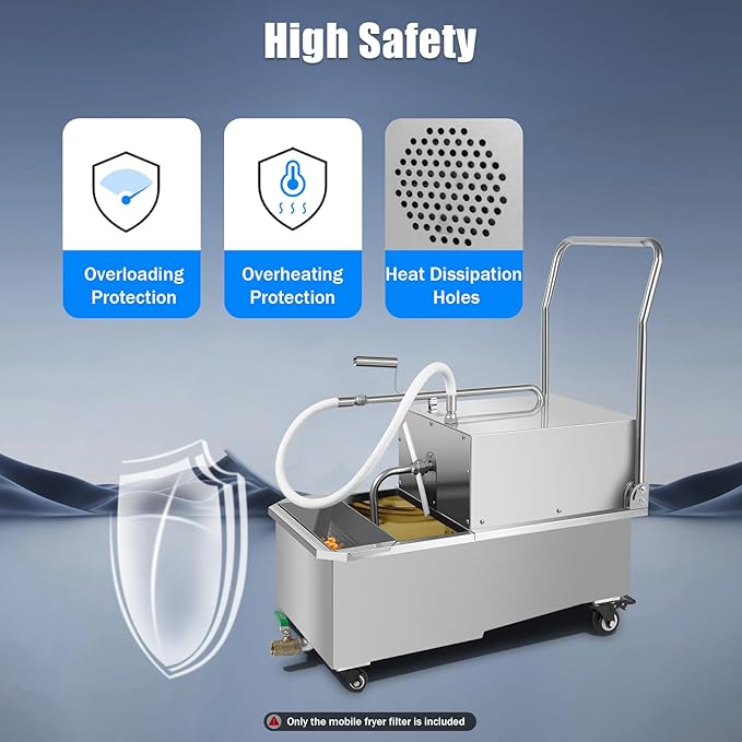 550W Fryer Filter Machine, 55L/14.53 Gallon Stainless Steel Commercial Oil Filtration System, 8.45 GPM Flow Rate, Mobile Fryer Filter Machine for Restaurant
