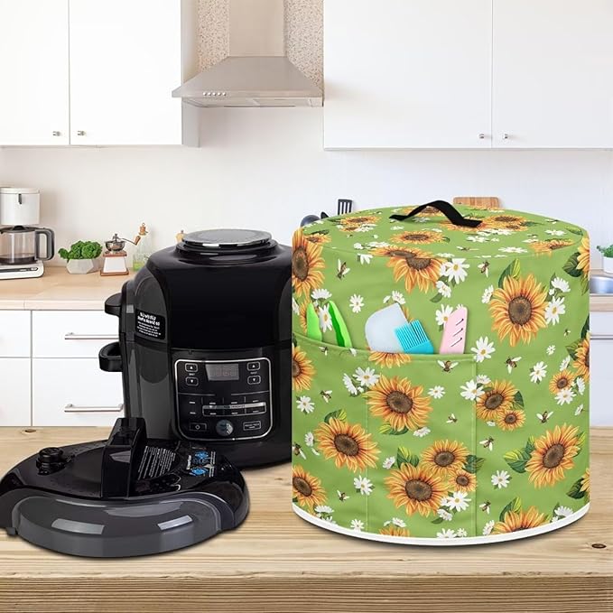 TODIYADDU Bee Sunflower Pressure Cooker Cover with Pocket Novelty Air Fryer Cover Dust Cover Insulated Kitchen Appliance Cover Protector for Pressure Cooker Instant Pot Accessories Nice Presents