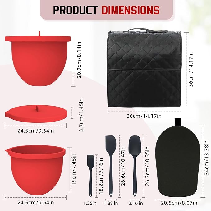 Silicone Bowl Liners for KitchenAid 5 Quart Tilt-Head Mixer,Set of 2 with Lids,Accessories include Mixer Slider Mat,Stand Mixer Dust-proof Cover,Silicone Spatula Set