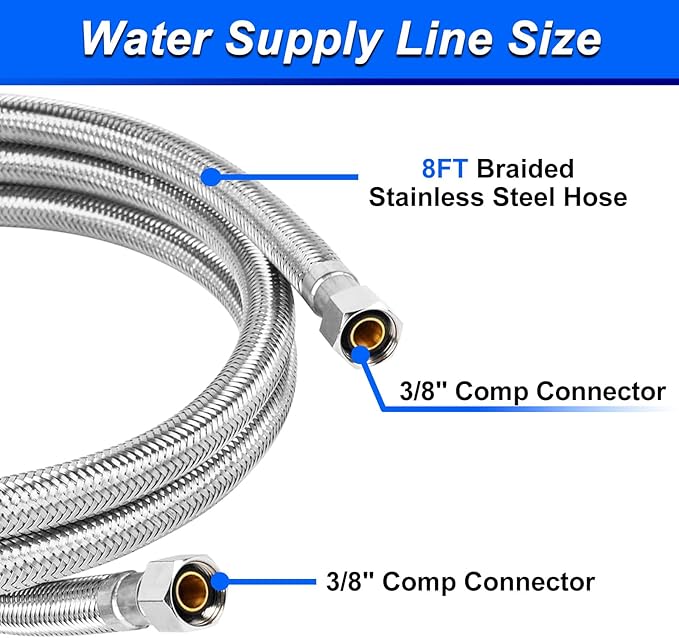 Dishwasher Installation Kit - 8 FT Stainless Steel Dishwasher Hose with 3/8" Compression Connections,Food Grade PEX Inner Tube Dishwasher Water Supply Line with Elbows,Adapters