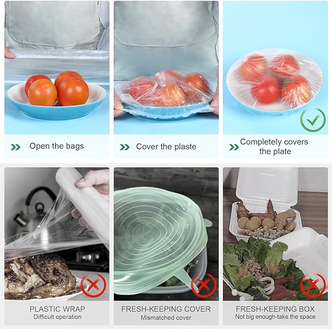 100 Boxed Bowl Covers Bread Proofing Plastic Wrap for Food Shower Caps for Sourdough Bread Baking Rising Elastic Reusable BPA Free Food Grade (Diameter 12")