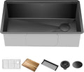 KRAUS Kore Workstation 32-inch Undermount 16 Gauge Black Stainless Steel Single Bowl Kitchen Sink in PVD Gunmetal Finish with Accessories, KWU110-32/PGM