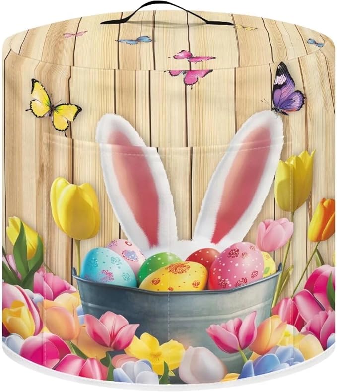 Rabbit Tulip Butterfly Print Appliance Cover Dust Cover for 6 Quart Electric Pressure Cooker Easter Decoration Rice Cooker Cover for Air Fryer Dustproof Protective Cover Bag