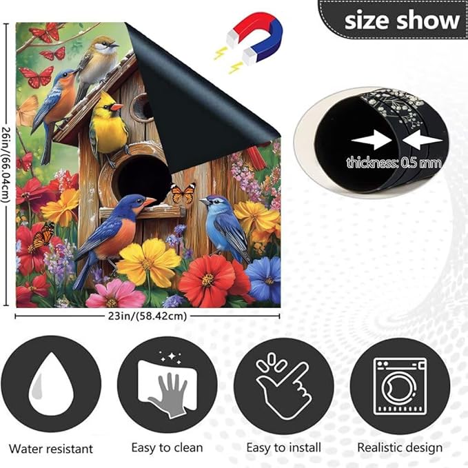 Spring Garden Birdhouse Dishwasher Magnet Cover,Pastoral Flowers Butterfly Magnetic Dishwasher Cover Vinyl Sticker,Fridge Door Cover Magnets Art Skin Panel Decal,Home Decor Decal,23"X26"