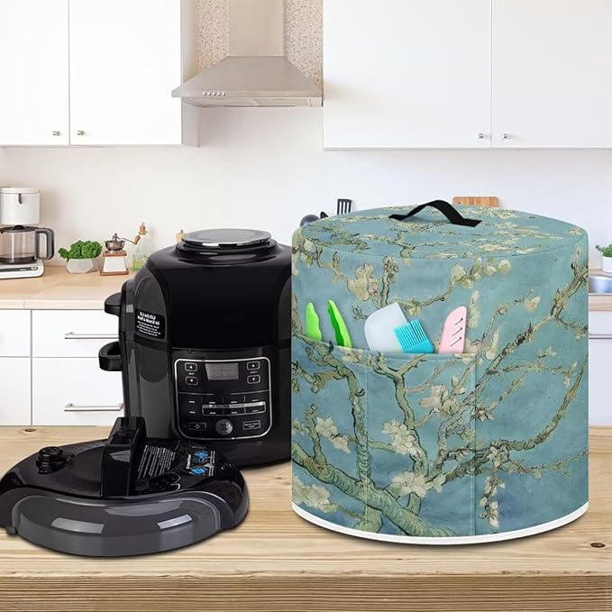 Starry Night Oil Painting Pressure Cooker Appliance Cover for Thanksgiving, Also Fit for Rice Cooker, Air Fryer and Crock Pot, 8 Quart Dust Cover with Pocket for Kitchenware and Recipes,