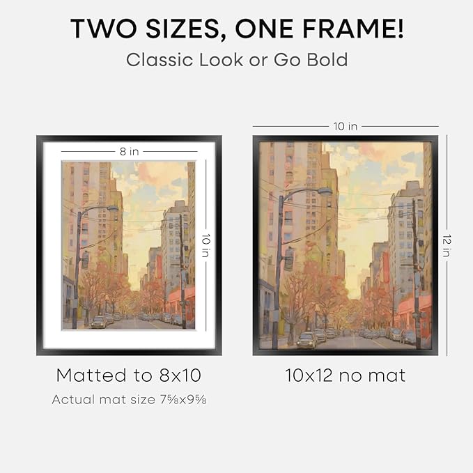 Homeforia Black 10x12 Picture Frame, High End Metal 10x12 Poster Frames with Mat 8x10, 10 x 12 Black Frame Matted to 8 x 10 inch Photo, 10 by 12 Thin Hanging Frames, Tempered Glass, Wall Kit, Set of 1