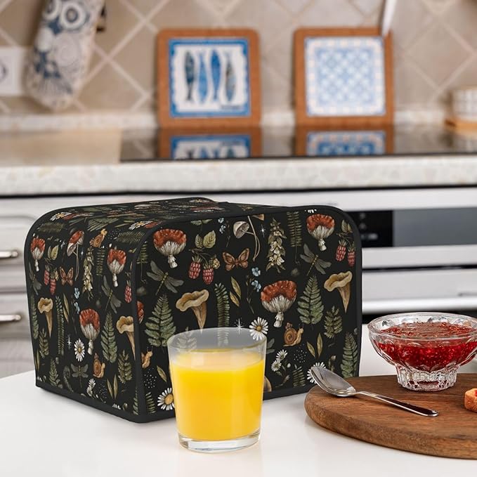 Vintage Witch Leaves Plant Mushroom 4 Slice Toaster Cover, Waterproof Toaster Dust Cover Bread Maker Protective For Small Kitchen Appliance Dining Room Table Home Decor Gifts