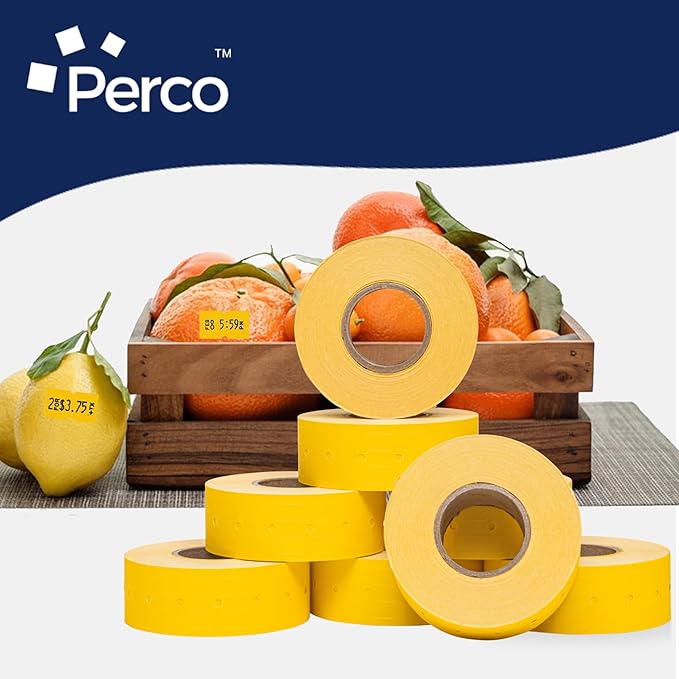 Perco 1 Line Yellow Labels - Case of 30 Sleeves, 240,000 Blank Pricing Labels for Perco Lite, X, Plus and Pro 1 Line Price and Date Guns