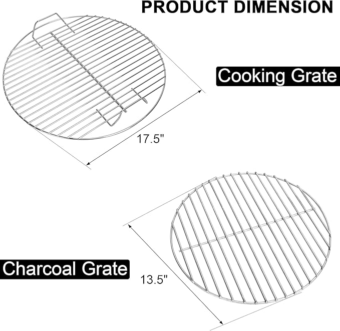 Charcoal Grate Cooking Grid Grate Replacement Parts for Weber 18.5" One-Touch,Bar-B-Kettle,Smokey Mountain,Jumbo Joe,Original Kettle Grill,Stainless Steel BBQ Accessories for Weber 7432 7440