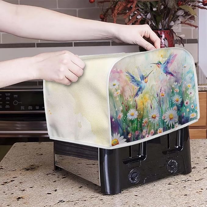 Hummingbird Daisy Print Toaster 4 Slice Cover Universal Size Kitchen Appliance Cover Fingerprint Protection Kitchen Home Decor