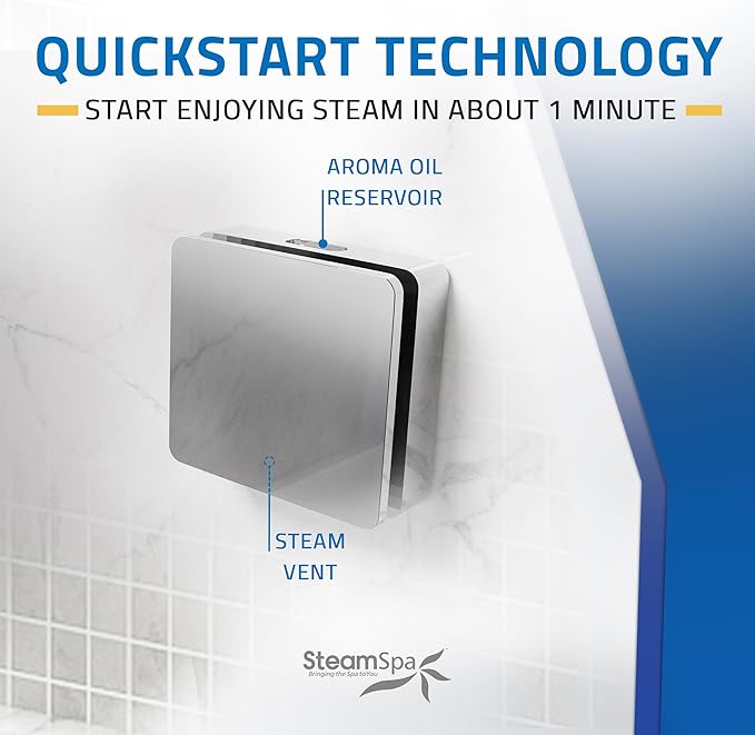 SteamSpa Steam System 18kW Steam Shower Generator with Bluetooth Wifi, Quickstart Continous Steam, Advanced Touch Pad Screen, Chroma Lights, Drain Pan and Auto Drain Chrome RVBS1800CH-A