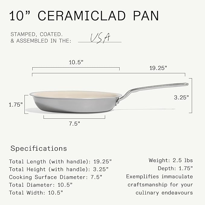 Made In Cookware - 10" Ceramic Non Stick Frying Pan (Stainless Handle) - 5-Ply Stainless Clad with Stay-Cool Handle - Professional Cookware