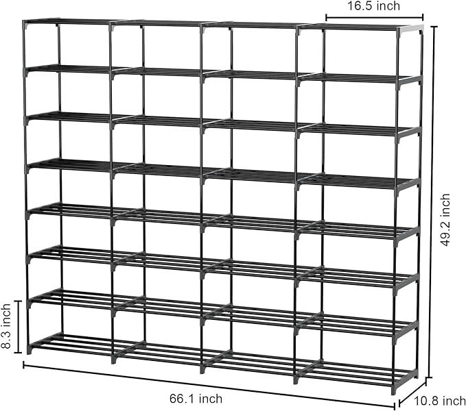 Large Shoe Rack 4 Rows 8 Tier 56-64 Pairs Big Shoes Storage Organizer Garage Entryway Hallway Front Doorway Shoe Shelves Space Saving for Whole Family (66.1" W x 49.2" H x 10.8" D)