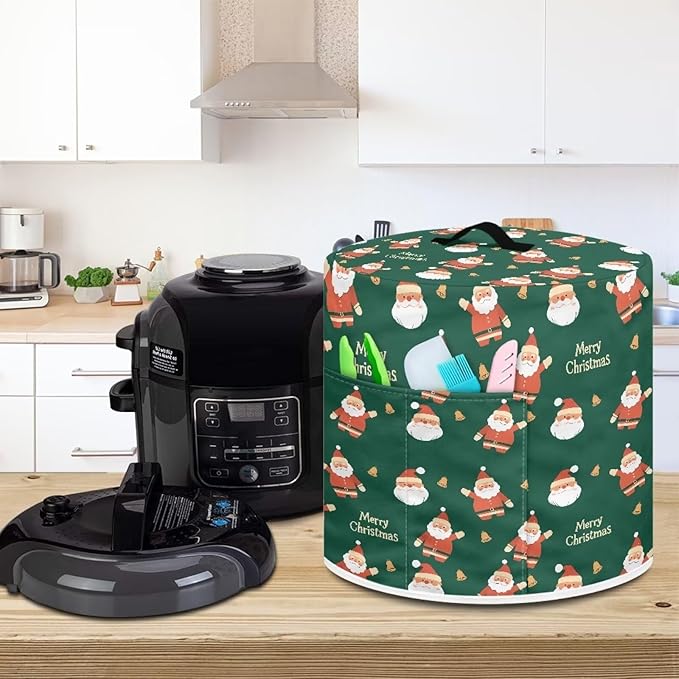 Pressure Cooker Cover for Women,Santa Claus Insulated Rice Cooker Cover with Easy to Clean Lining Stain Resistant Dust Cover with Pockets for Instant Pot 8 Quart Appliance Cover