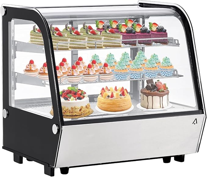 6.5 Cu.Ft Countertop Refrigerated Display Case - Commercial Bakery Refrigerator with LED Lighting, Auto Defrost & Sliding Glass Door for Cafe, Restaurant, Dessert Display