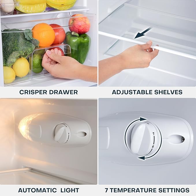 Upstreman 3.1 Cu.Ft Mini Fridge with Freezer, Double Door Small Fridge, Dorm Essentials, Adjustable Thermostat, Energy Saving, Mini Refrigerator for Office, Dorm, Bedroom, White