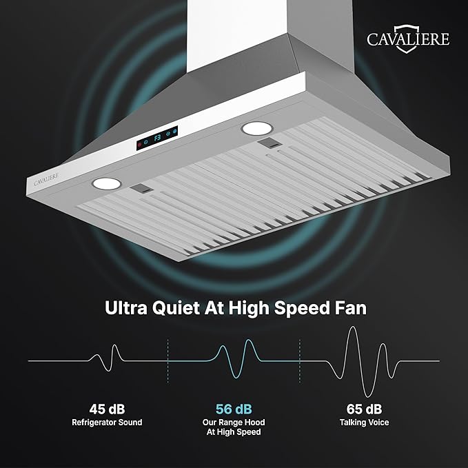 CAVALIERE Digital 462 CFM Wall Mount Range Hood 30 Inch, 3-Year Warranty, Enhanced Stainless Steel, Ducted/Ductless Range Hood Convertible (Kit Included), LED Lights, Baffle Filter, Touch Controls