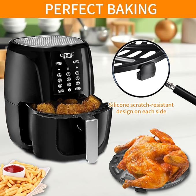 GWY Air Fryer Grill Pan for Gourmia GAF536 GAF556 GAF566 5QT Air Fryer, 8.8''×8.4'' Nonstick Air Fryer Replacement Tray Parts Rack Basket Accessories Grill Plate Crisper Plate with Rubber Bumpers
