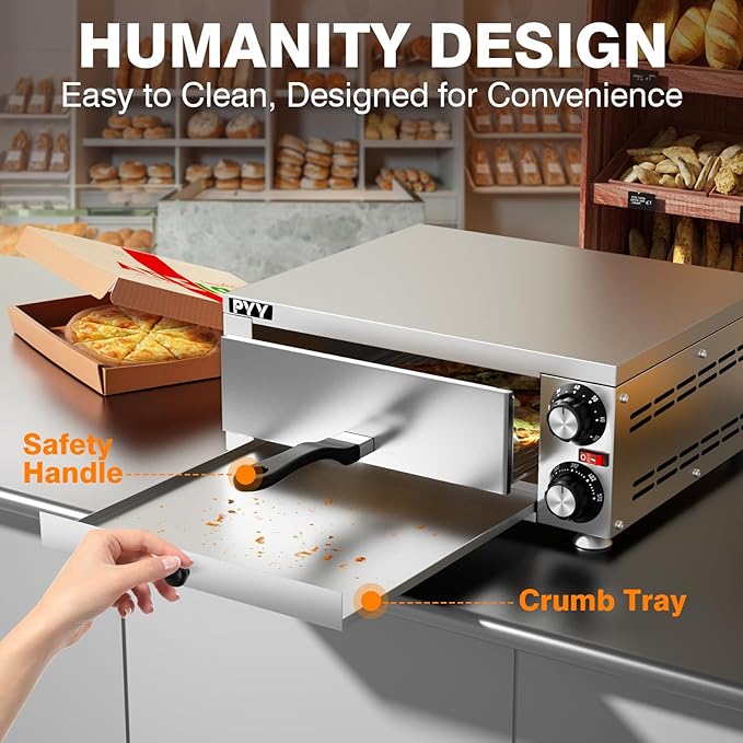 PYY Pizza Oven Indoor Electric Countertop Commercial Pizza maker with Crumb Tray Stainless Steel Pizza Cooker Machine for Home