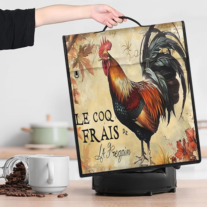 Kitchen Aid Mixer Cover Autumn Rooster Leaves Stand Mixer Cover Compatible with 6-8 Quarts Stand Mixers, Dust Covers with Zipper Pocket Foldable Washable Kitchen Aid Organizer Bag