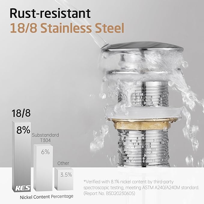 KES Pop Up Drain Without Overflow, Bathroom Sink Stopper for Vessel Vanity Sink 2 Pack Polished Chrome, All Metal Rustproof Brass and 304 Stainless Steel, for 1.6"-1.9" Sink Hole, S2008D-CH-P2