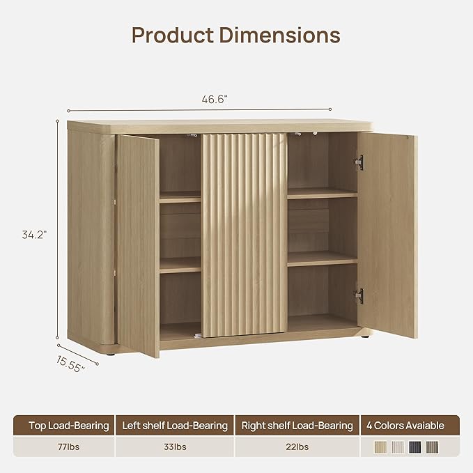 SICOTAS Buffet Cabinet with Storage Accent Sideboard with 6 Doors Modern 93.2" Credenza Fluted Buffet Table Media Console Cabinet Entryway Cabinets for Living Room Kitchen Dining Room Hallway