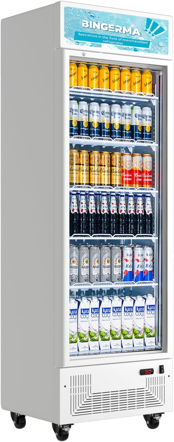 Commercial Beverage Refrigerator 15 Cu.ft. with Glass Door Display Merchandiser Fridge ETL Drink Cooler for Bars,Restaurants, Convenience Stores, Supermarkets and Offices White