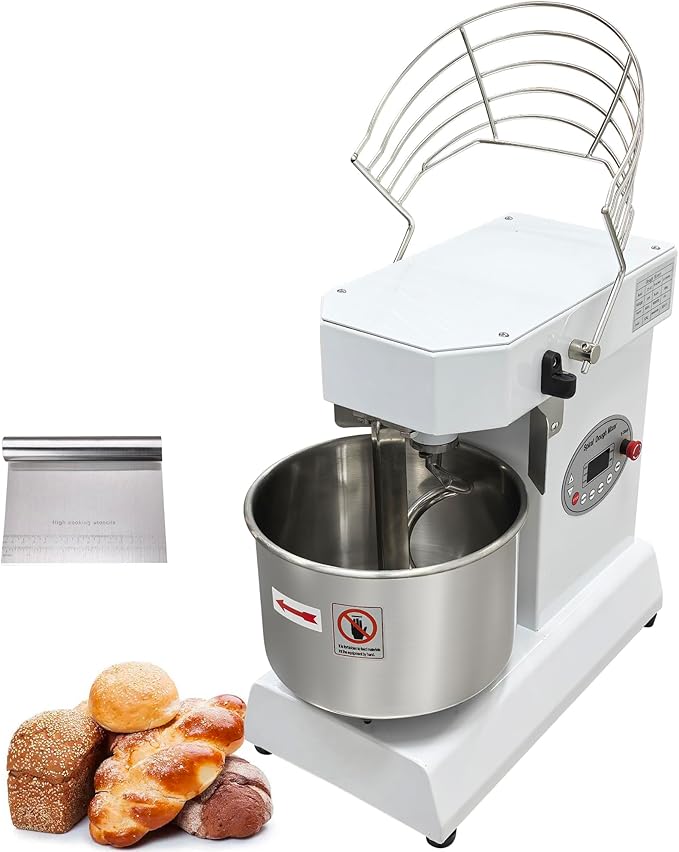 INTSUPERMA Commercial Dough Mixer Machine 10 L Capacity Electric Food Mixer with Double Action Double Speed 10 QT Spiral Mixer for Schools Bakeries Restaurants Pizzerias 110V 550W