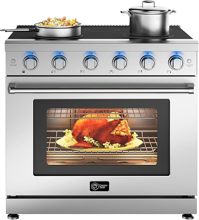 CT Copper Tailor 36 Inch Electric Range with Convection Oven,6.0 cu. ft. Capacity,5 Cooktop Elements, Freestanding Oven, in Stainless Steel