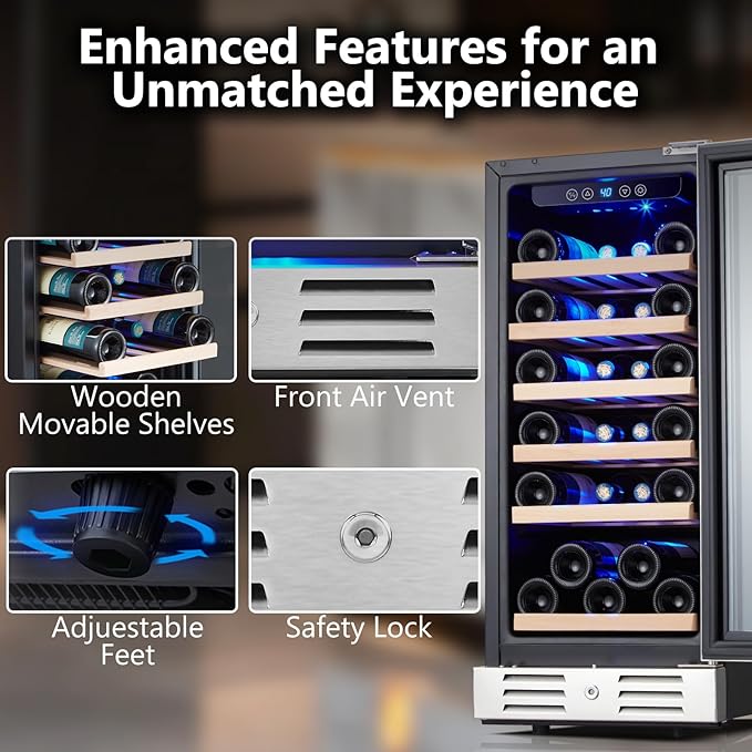 Kalamera 15 Inch Wine Fridge, 28 Bottle Wine Cooler Refrigerator, 40-66℉ Digital Temperature Control,Built-in or Freestanding