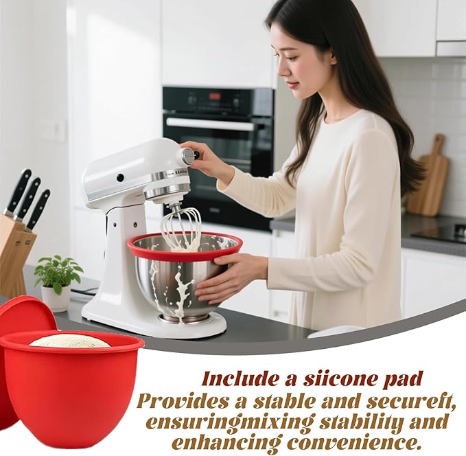 Silicone Kitchen Bowl Liner, Mixing Bowl Accessory with Lid, and Baking & Cooking Attachment for 5-Quart Tilt-Head Stand Mixers—No Bowl Replacement Required