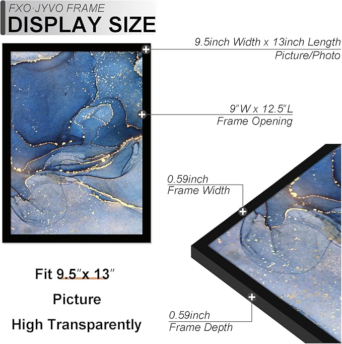 9.5x13 Picture Frame, Black Frame for 9.5 x 13 Inch Picture Poster Photo, Light Weight and High Transparent 9.5 by 13 Frame for Wall - 1 Pack/Black/9.5"x13"