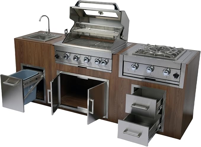 Outdoor Kitchen Kit, Built-in 32 inch LPG Gas Grill 60000 BTU Stainless Steel Four burners Grills,DIY Combo Outdoor Kitchen Island, 12 in 1 BBQ Tool Set Best of Backyard Gourmet Package Deal