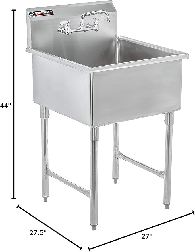 DuraSteel 304 Commercial Stainless Steel Utility Sink - 24 Inch Tub Freestanding Prep Kitchen Sink w/ Faucet - NSF Hand Wash Station for Kitchen Sinks, Outdoor, Laundry Room, Garage Small Kitchenette