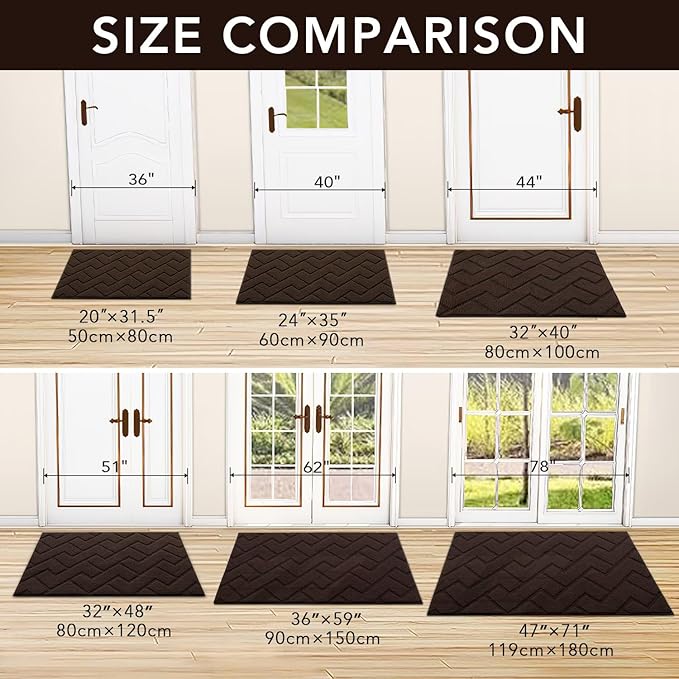hicorfe Indoor Door Mat,Non Slip Door Mats,32"x48" Front Back Door Mat Rubber Backing,Absorbent Resist Dirt Entrance Inside Floor Mats for Entryway Washable Low-Profile(Coffee)