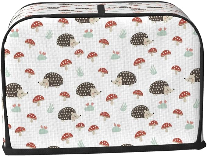 2 Slice Toaster Cover with Pocket Autumn Hedgehogs Leaves Mushrooms, Dust & Fingerprint Protection, Machine Washable Bread Maker Cover