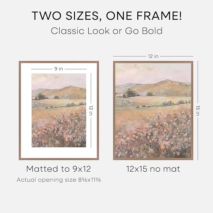 Homeforia 12x15 Picture Frame Mocha, High End Metal 12x15 Poster Frames with Mat 9x12 for Photo, 12 x 15 Mocha Frame Matted to 9 by 12 Print, 15x12 Thin Hanging Frame, Tempered Glass, Wall Kit, Set of 1
