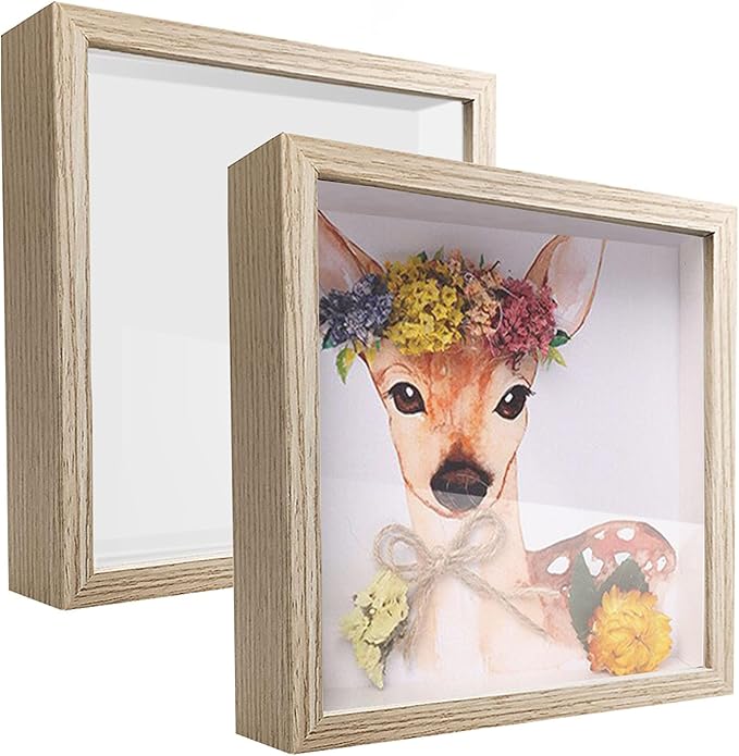 8x10 Shadow Box Frame Display Case, Wood with Plexiglass, Display Case Box for Memorabilia, Medal, Crafts,Tickets and Photos, Picture Frame for Wall and Tabletop (8x10, 2pcs-Natural Wood)