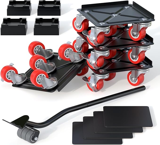 Fivepears Furniture Lift Mover Tool Set-3000 lb,5-Wheel Heavy-Duty Furniture Dolly with Handle,360°Swivel Casters Trolley-Ideal for Moving Heavy Machinery, Equipment, Pianos, Couches and Carpeted