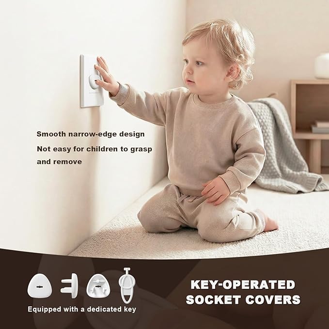 Baby Proofing Kit, 45 Pack Child Safety Pack – Cabinet & Drawer Locks, Corner Guards, Outlet Covers, Universal Safety Straps, Sliding Cabinet Locks, Door Stopper，Keep Your Child Safe at Home