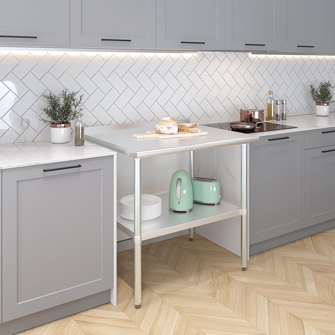 AmGood Stainless Steel Work Table with 1.5" Backsplash | Metal Kitchen Food Prep Table | NSF (36" Long x 30" Deep)