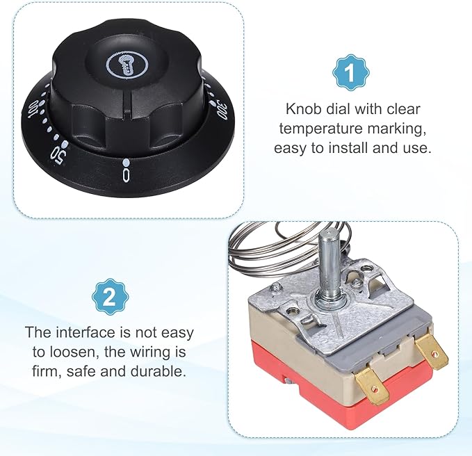 MECCANIXITY 2pcs Temperature Control Switch 250V, 16A 50-300°C Capillary Thermostat Temperature Control Switch for Oven Fryers Refrigerator Heaters