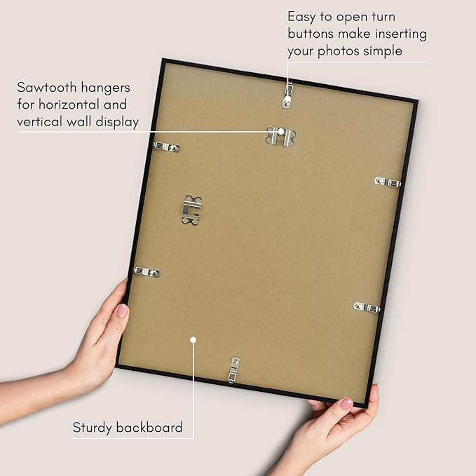 Americanflat 14x17 Picture Frame with Polished Plexiglass - Streamline Collection - Thin Border Picture Frame for Wall Display - Hanging Hardware Included - Black