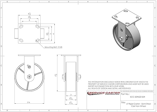 Service Caster Brand Replacement Set for Uline Casters H-2112 - Top Plate Caster with 6 Inch Semi Steel Cast Iron Wheels - Includes 2 Swivel and 2 Rigid - Fits Steel Dumping Hoppers