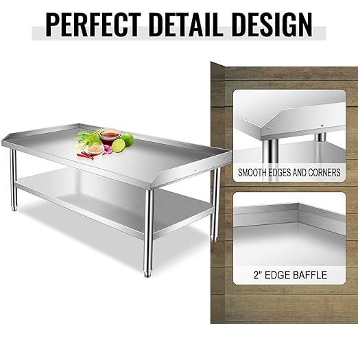 Stainless Steel Equipment Grill Stand Table With Adjustable Storage Undershelf for Hotel, Home, Restaurant Kitchen - 60x30x24"