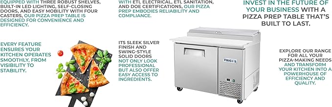 Frigos Premium FGP-PZ-2D 67" Refrigerated Pizza Prep Table 2 Door Silver - Ideal for Commercial Kitchen Storage - Stainless Steel Included Liftgate