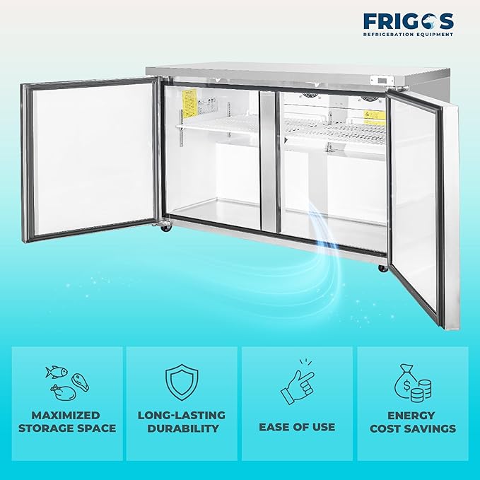Frigos FG-UCFZ-60 60" 14.1 Cu Ft Commercial Undercounter Freezer Silver - ETL Certified Stainless Steel, LED Lighting - Perfect for Commercial Kitchens - Low Energy Freezer Included Liftgate