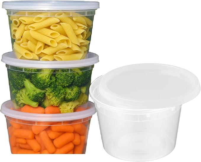 16oz [60 set] Heavy Duty Plastic Deli Container | BPA-Free Food Storage with Airtight Leak‑Proof Lids | Microwave, Freezer & Dishwasher Safe – Stackable, Bulk Reusable Soup & Meal Prep Tub
